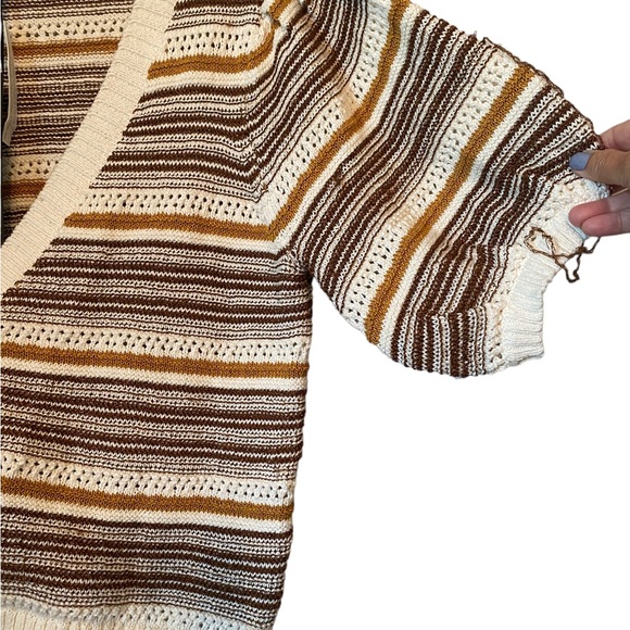 House of Harlow 1960 Puff Sleeve Cropped Neutral Striped Knit Cardigan S… - Picture 11 of 16